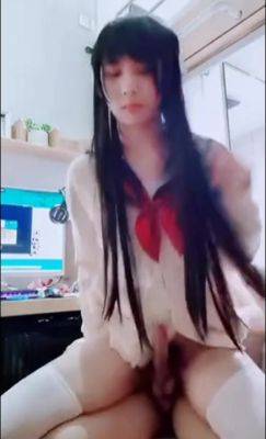 Anal Fuck - Hard Fuck - Horny Dude Is Excited To Find a Dick Under the School Uniform Of His Asian Trans-GF - anysex.com